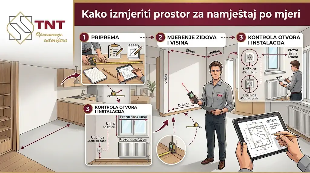 Mjerenje prostora prije izrade namještaja po mjeri