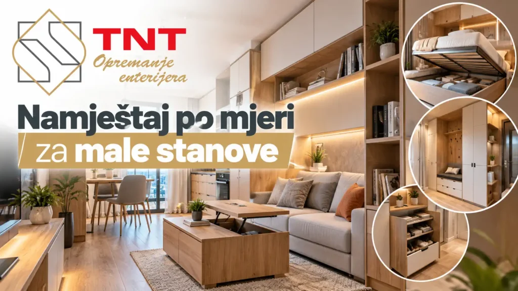 Namještaj po mjeri za male stanove sa ugradnim ormarima i funkcionalnim elementima za odlaganje